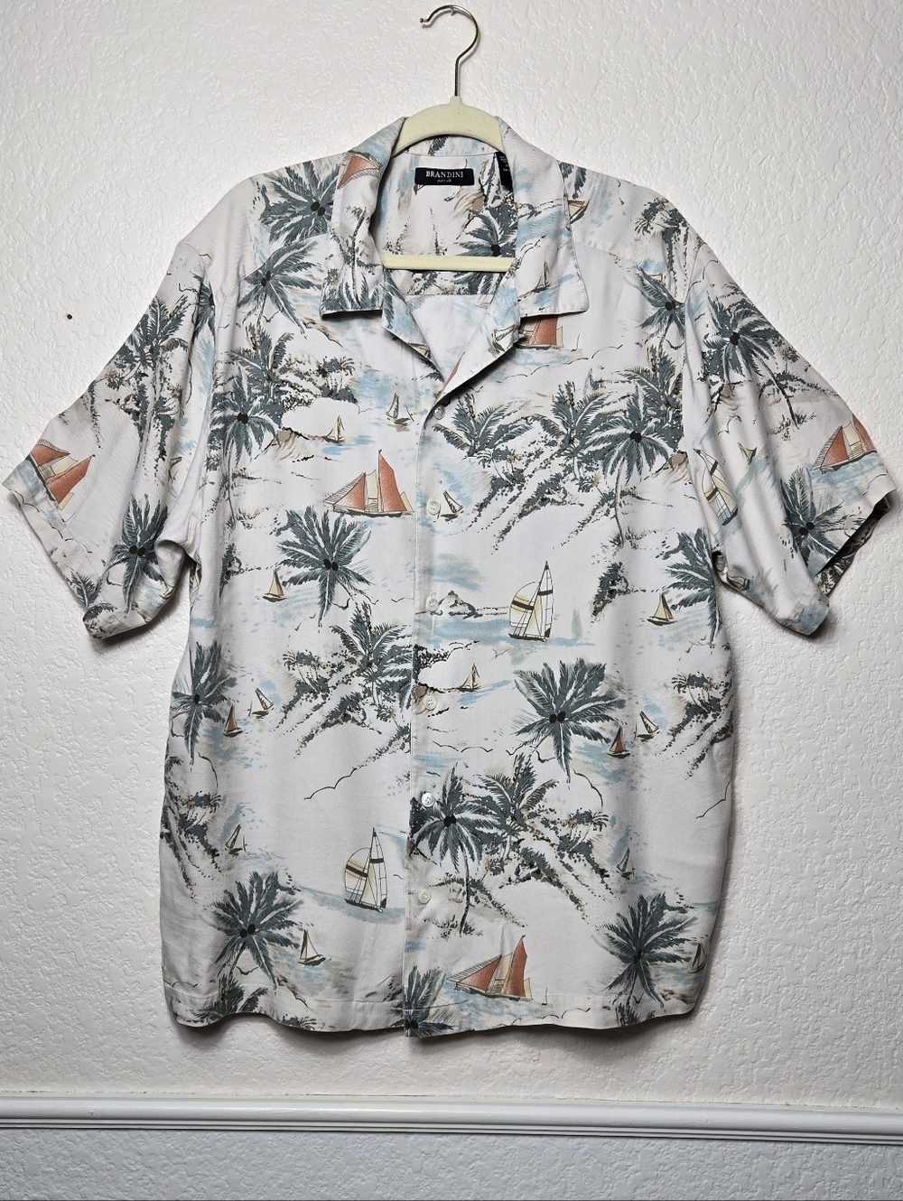 Brandini Pure Silk Short Sleeve Hawaiian Style Button-Down Tropical Shirt